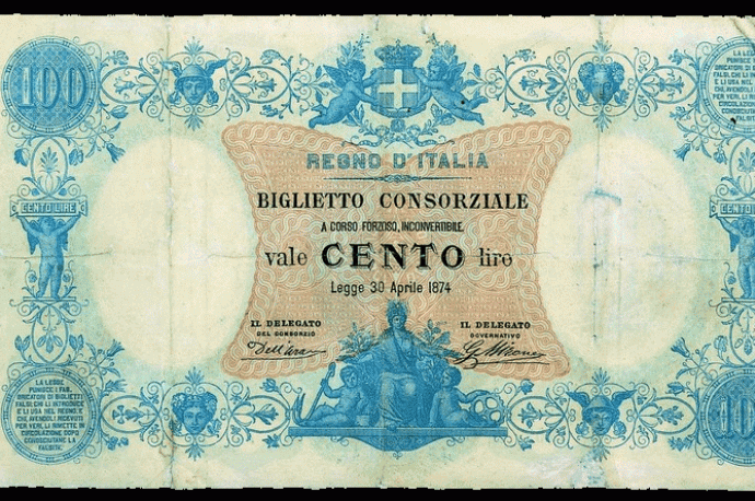 BIGLIETTO CONSORZIALE da 100 lire del 30 aprile 1874